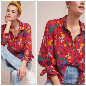 Maeve Anthropologie - Blithe Floral Fruit Button Down Blouse - Sz 2 -Gently Used